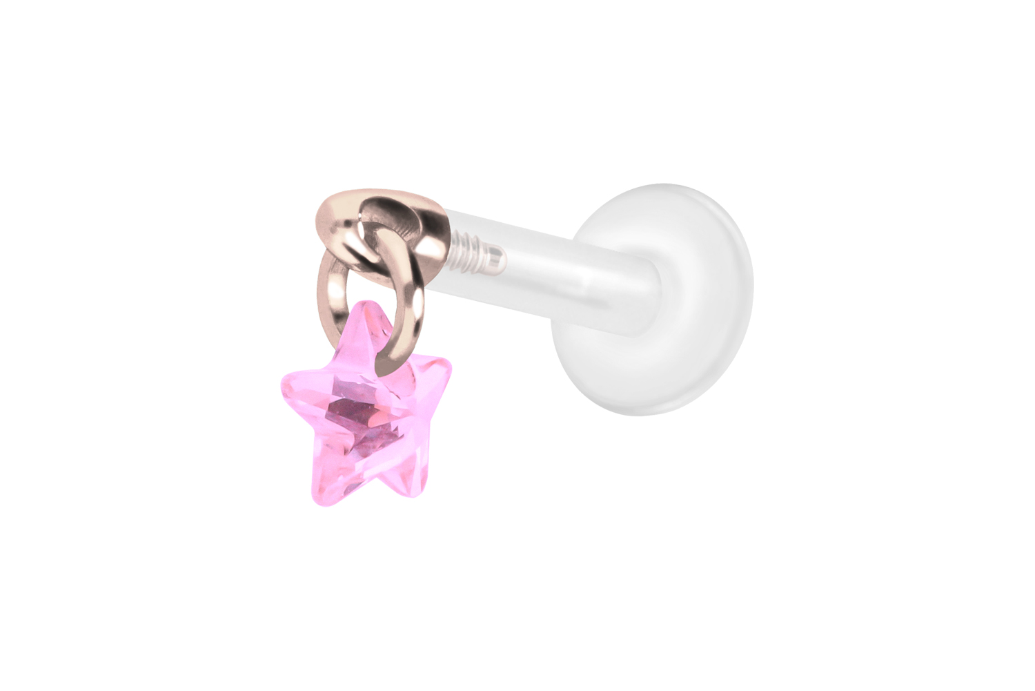 PTFE Labret Piercing mit Innengewinde + Titan-Aufsatz KRISTALLSTERN